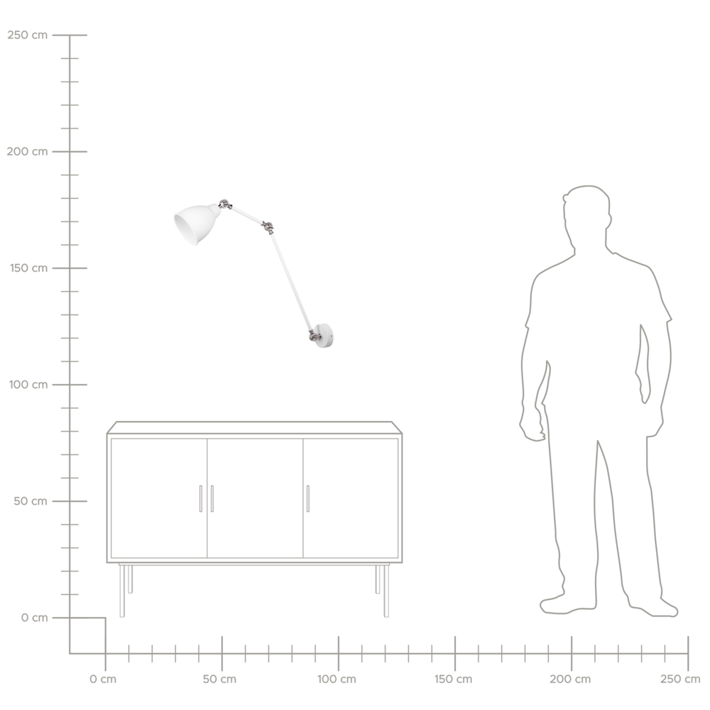 Lampada da parete bianca con braccio oscillante lungo in metallo argentato Lampada da lettura dal design moderno
