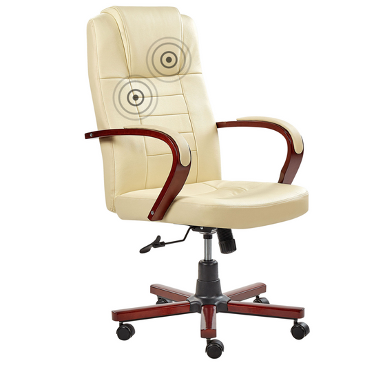 Sedia da Massaggio in Vera Pelle Beige Girevole Altezza Regolabile