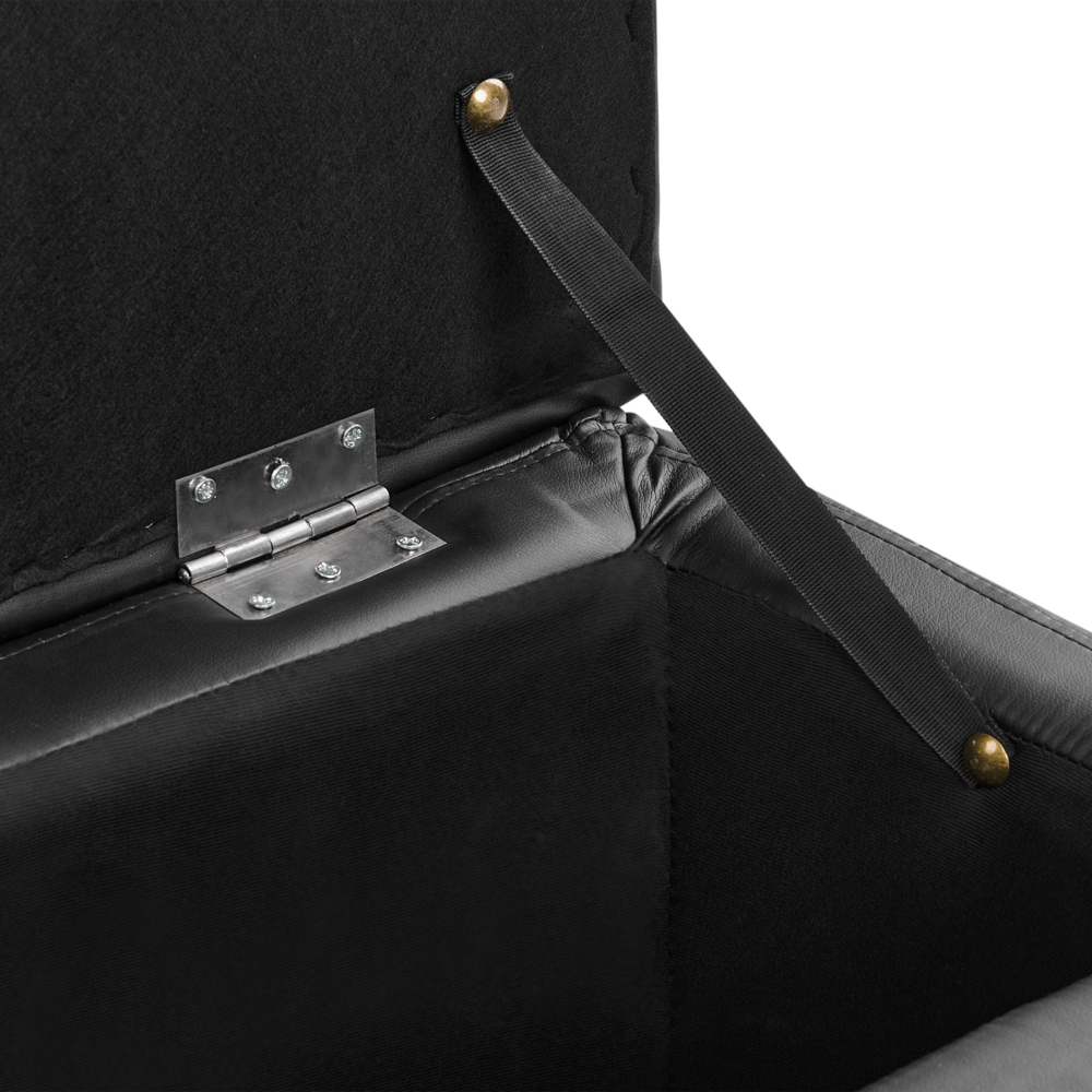 Panca per camera da letto imbottita in ecopelle nera ottomana con contenitore