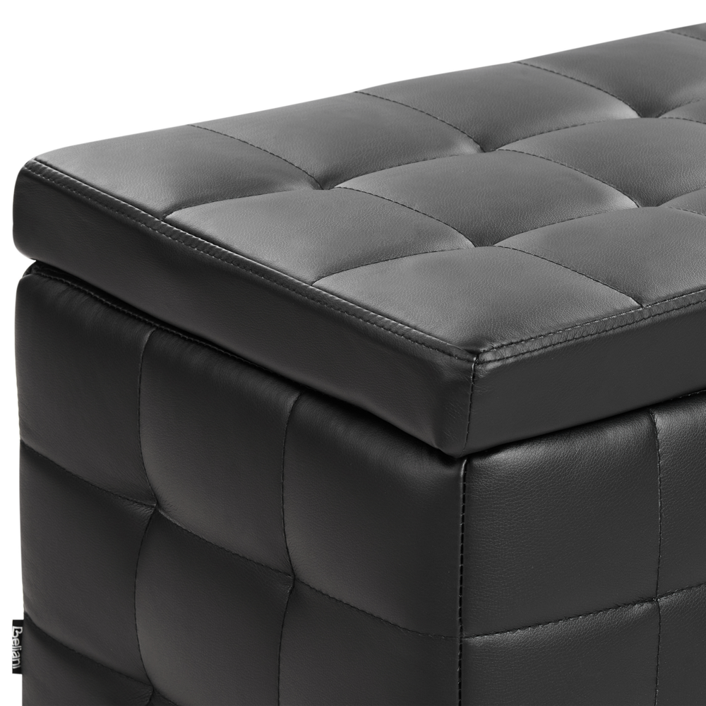 Panca per camera da letto imbottita in ecopelle nera ottomana con contenitore