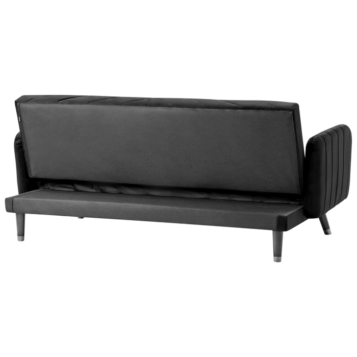 Divano Letto Tessuto Velluto Nero Scuro Soggiorno Moderno 3 Posti Gambe In Legno Braccio A Pista