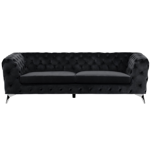 Divano a 3 posti in velluto Nero stile Chesterfield con schienale basso