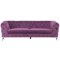 Divano a 3 posti in velluto viola stile Chesterfield con schienale basso
