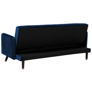 Divano Letto Tessuto Velluto Blu Navy Soggiorno Moderno 3 Posti Gambe In Legno Braccio A Pista