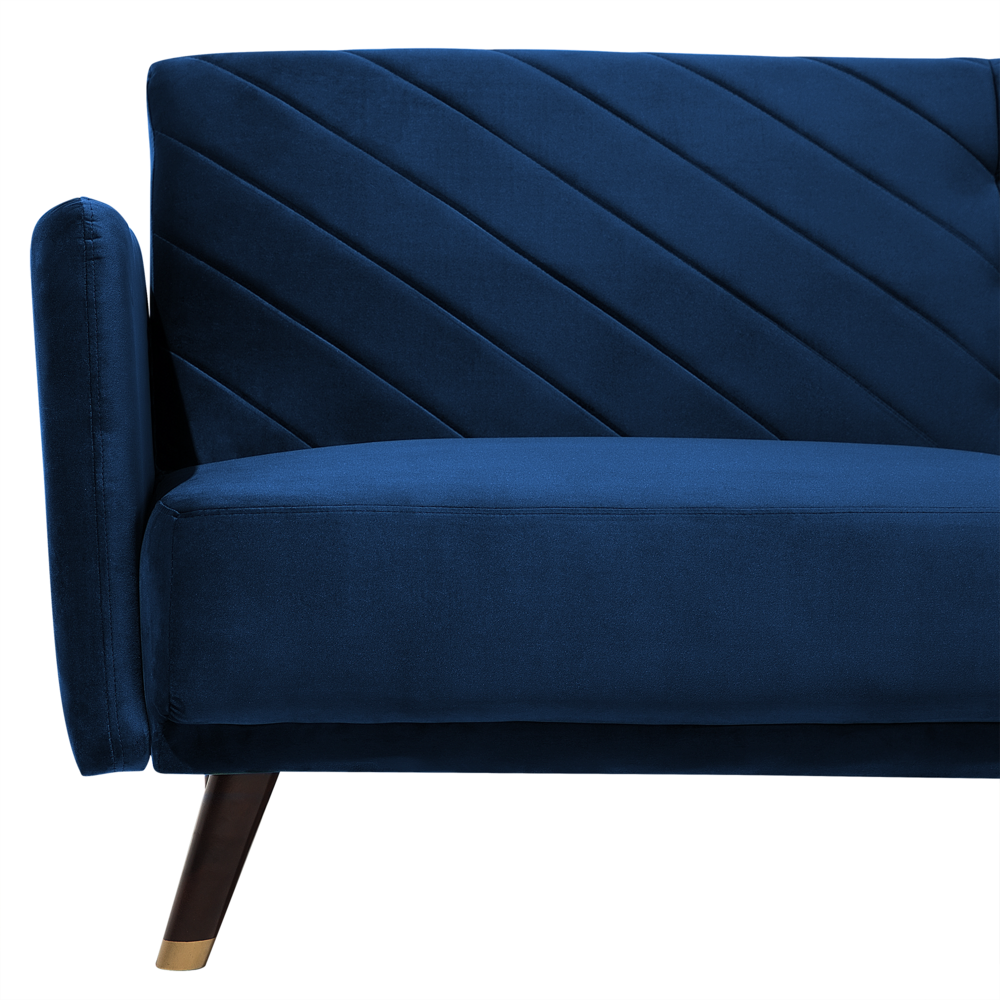 Divano Letto Tessuto Velluto Blu Navy Soggiorno Moderno 3 Posti Gambe In Legno Braccio A Pista