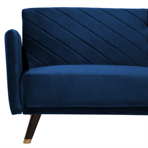 Divano Letto Tessuto Velluto Blu Navy Soggiorno Moderno 3 Posti Gambe In Legno Braccio A Pista