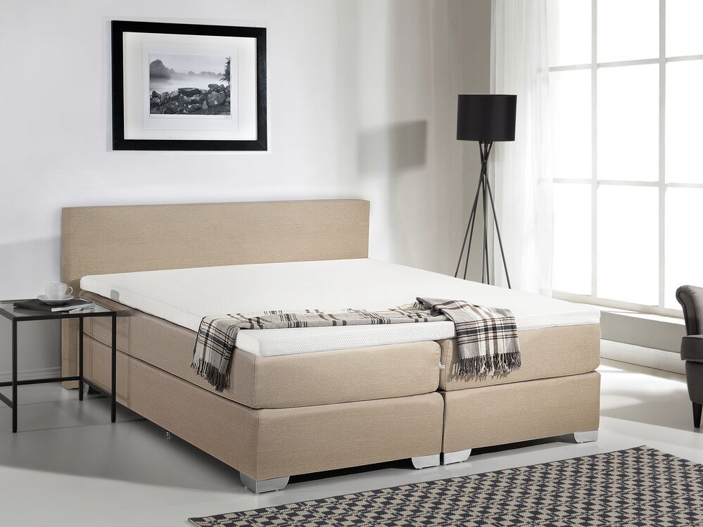Letto Boxspring in Tessuto Beige con Materasso a Molle 180 x 200 cm