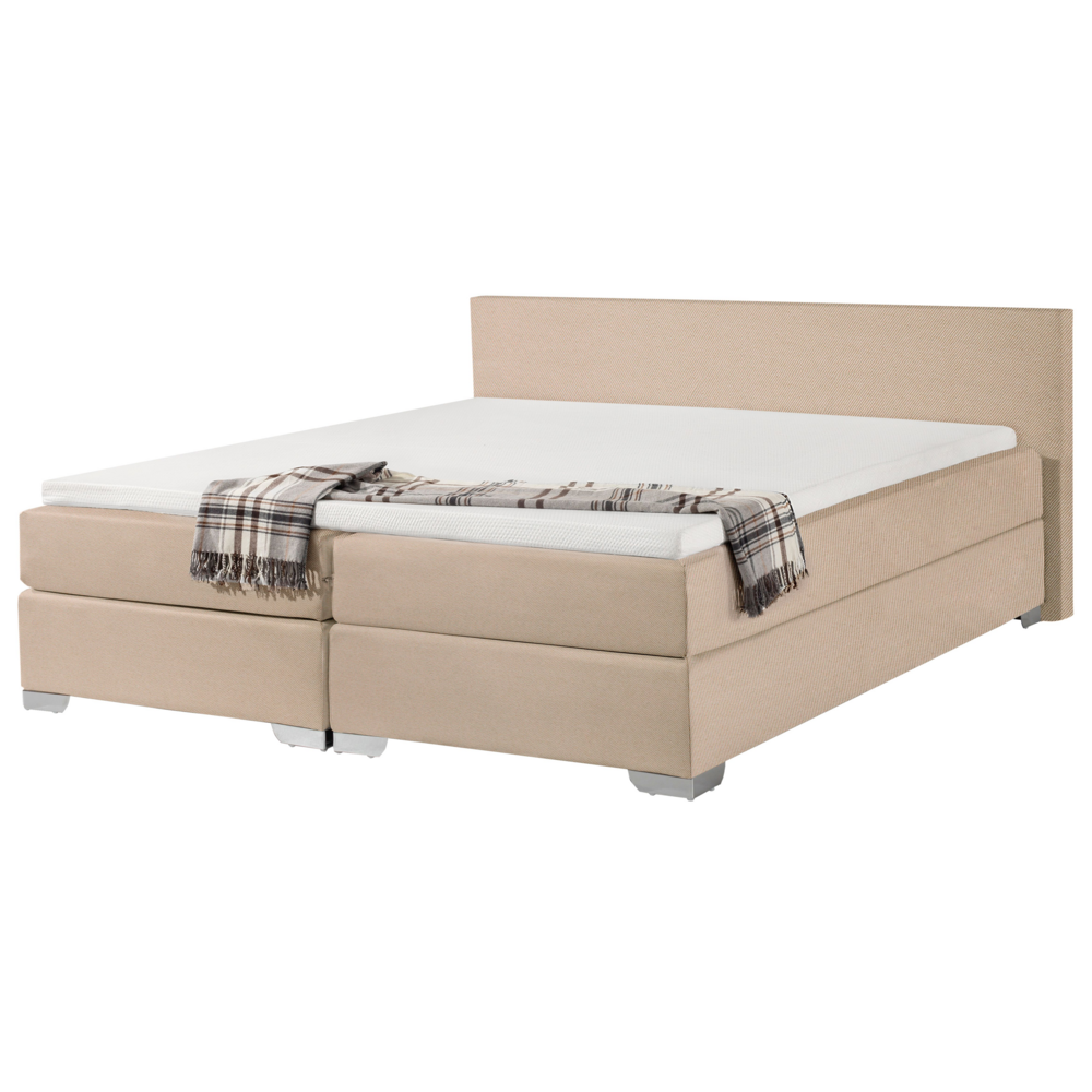 Letto Boxspring in Tessuto Beige con Materasso a Molle 180 x 200 cm