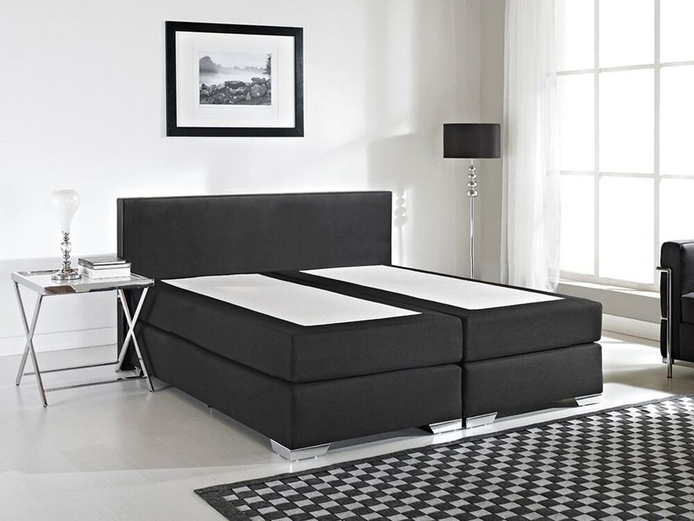 Letto Boxspring in Ecopelle Nera con Materasso a Molle 180 x 200 cm