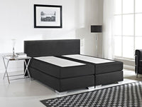 Letto Boxspring in Ecopelle Nera con Materasso a Molle 180 x 200 cm