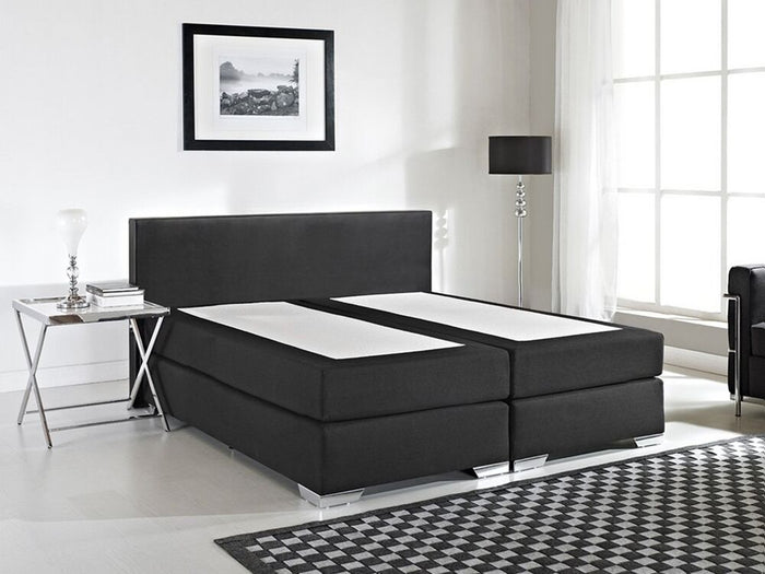 Letto Boxspring in Ecopelle Nera con Materasso a Molle 180 x 200 cm