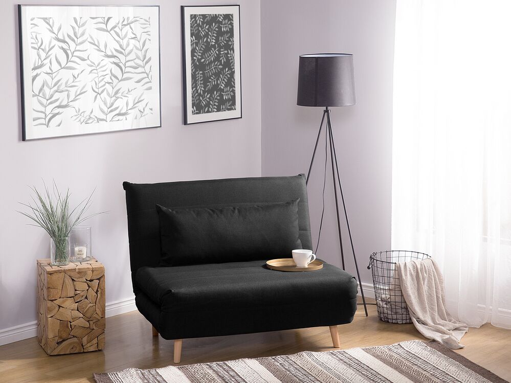 Divano letto piccolo in tessuto Nero 1 posto letto pieghevole senza braccioli scandinavo