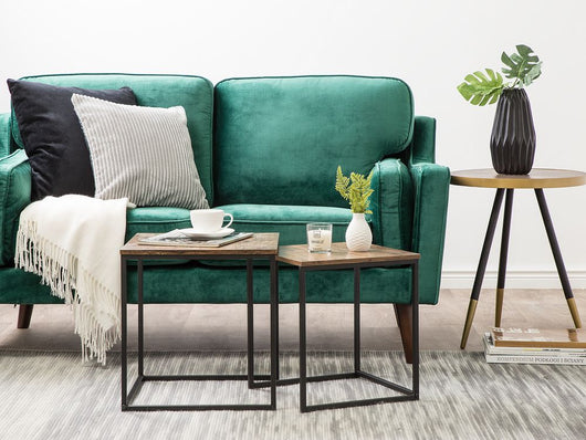 Set di 2 Tavolini da Caffè in Legno Scuro Struttura Nera Grandi e Piccoli Industriali