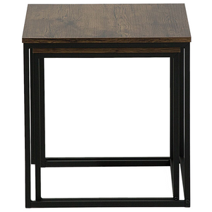 Set di 2 Tavolini da Caffè in Legno Scuro Struttura Nera Grandi e Piccoli Industriali