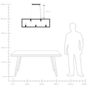 Lampada a Sospensione a 5 Luci in Metallo Nero Stile Industriale Rettangolare