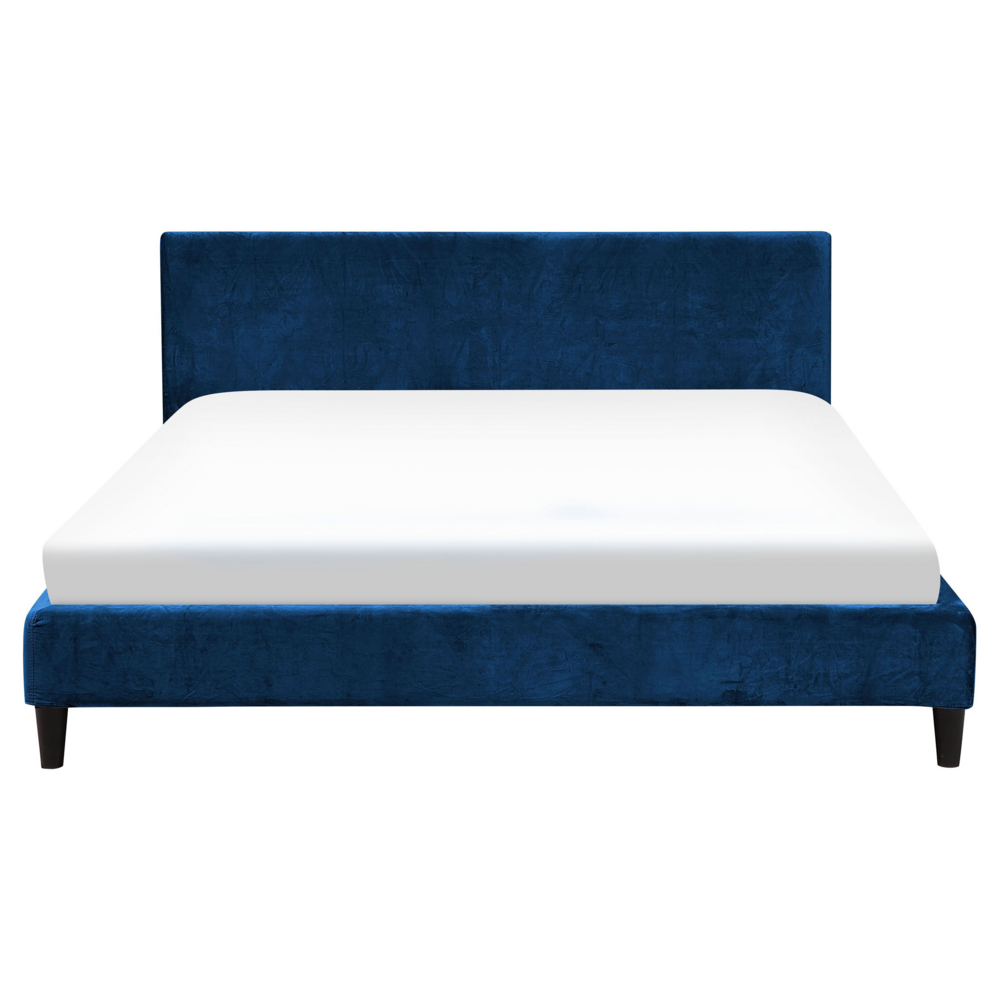Letto 160 x 200 cm con rete a doghe in velluto blu contemporaneo