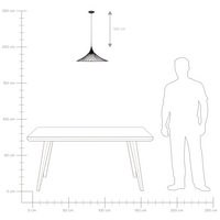 Lampadario in Metallo Nero Paralume a Imbuto con Griglia Cavo Nero