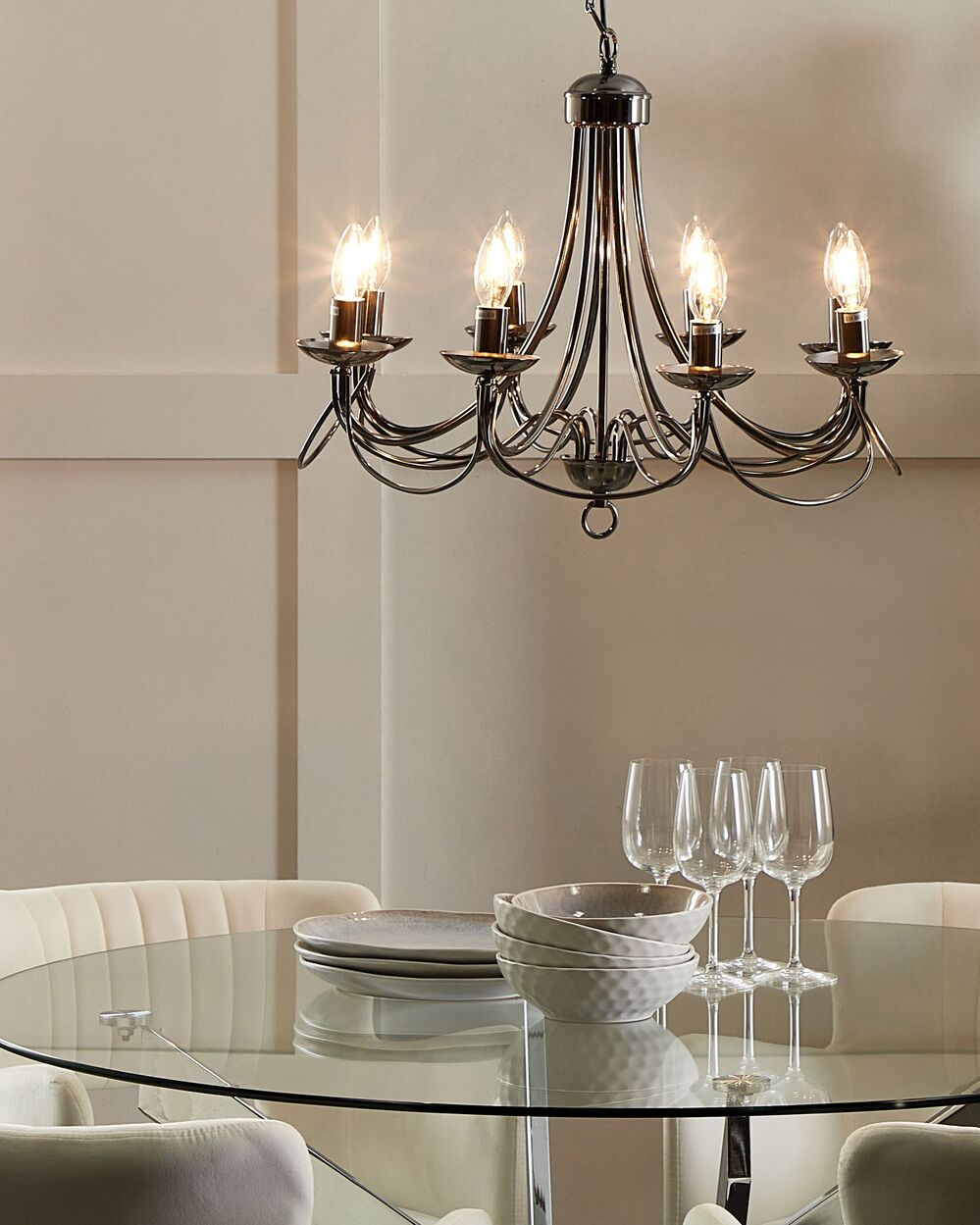 Lampada da Soffitto in Metallo Nero 143 cm Alta lucentezza 8 Luci in Stile Vittoriano Vintage