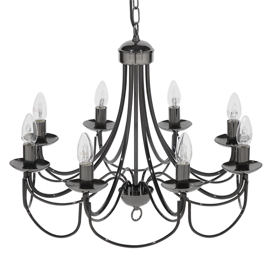 Lampada da Soffitto in Metallo Nero 143 cm Alta lucentezza 8 Luci in Stile Vittoriano Vintage