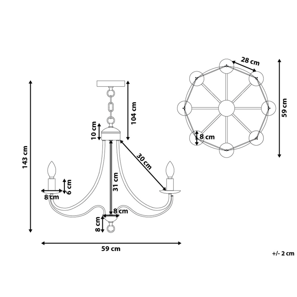 Lampada da Soffitto in Metallo Nero 143 cm Alta lucentezza 8 Luci in Stile Vittoriano Vintage