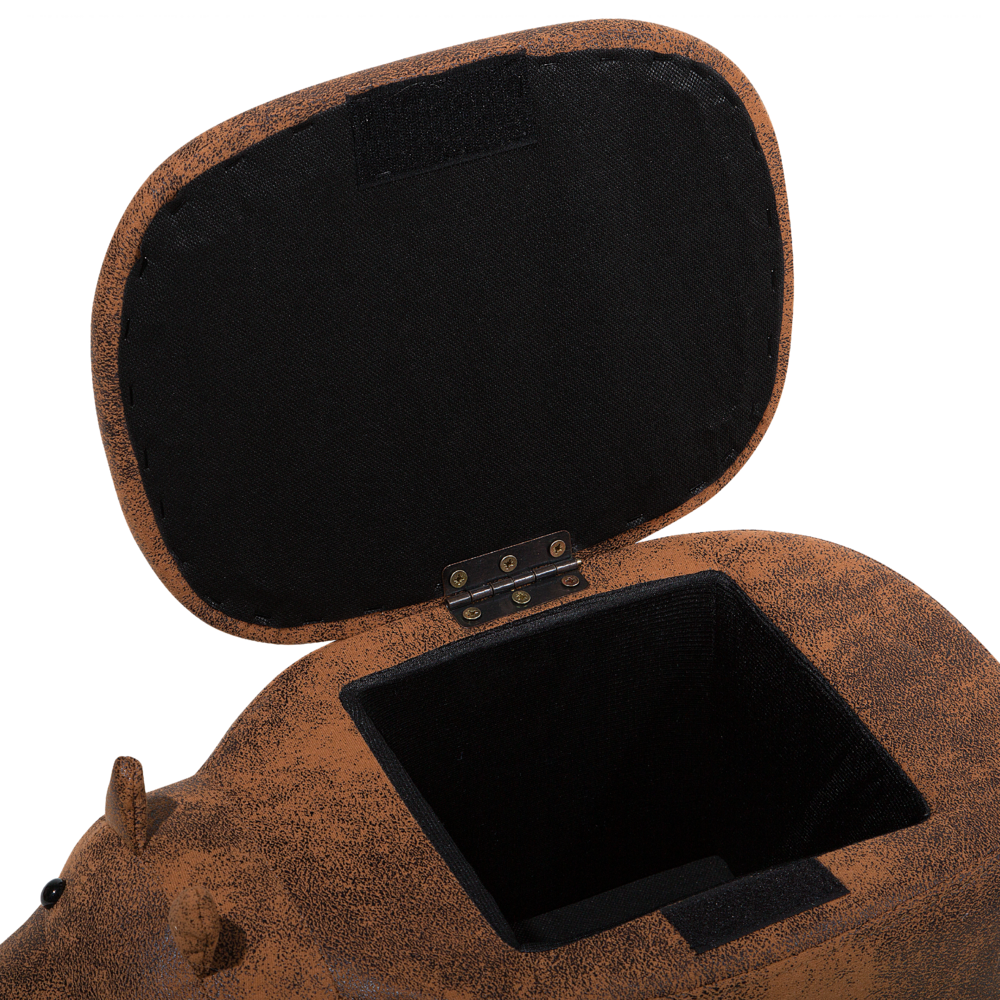 Sgabello per bambini Animale Hippo con contenitore in ecopelle marrone con gambe in legno Poggiapiedi per la scuola materna