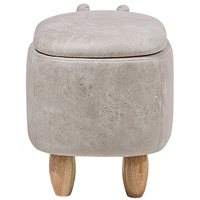 Sgabello per bambini Animale Hippo con contenitore Poggiapiedi per scuola materna in ecopelle grigio chiaro con gambe in legno