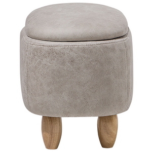 Sgabello per bambini Animale Rhino con contenitore Poggiapiedi per scuola materna in ecopelle grigio chiaro con gambe in legno