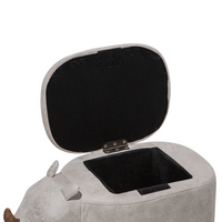 Sgabello per bambini Animale Rhino con contenitore Poggiapiedi per scuola materna in ecopelle grigio chiaro con gambe in legno