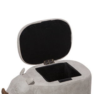 Sgabello per bambini Animale Rhino con contenitore Poggiapiedi per scuola materna in ecopelle grigio chiaro con gambe in legno