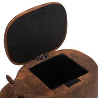 Sgabello per bambini Animal Rhino con contenitore in ecopelle marrone con gambe in legno Poggiapiedi per la cameretta dei bambini