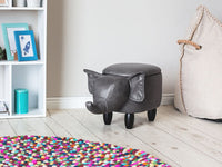 Sgabello per bambini Animale Elefante con contenitore con gambe in legno in ecopelle grigio scuro Poggiapiedi per la cameretta dei bambini