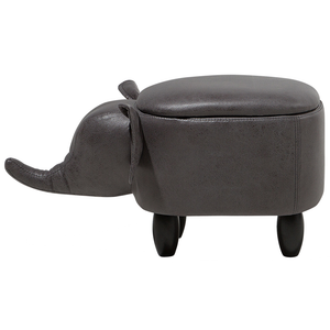 Sgabello per bambini Animale Elefante con contenitore con gambe in legno in ecopelle grigio scuro Poggiapiedi per la cameretta dei bambini