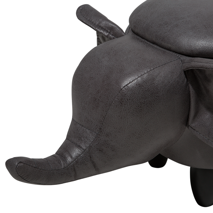 Sgabello per bambini Animale Elefante con contenitore con gambe in legno in ecopelle grigio scuro Poggiapiedi per la cameretta dei bambini