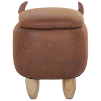 Sgabello per bambini Animale Mucca con contenitore in ecopelle marrone con gambe in legno Poggiapiedi per la scuola materna