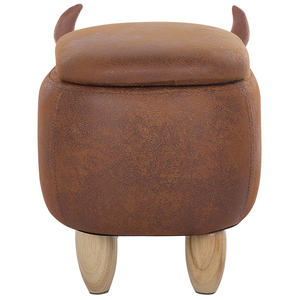 Sgabello per bambini Animale Mucca con contenitore in ecopelle marrone con gambe in legno Poggiapiedi per la scuola materna