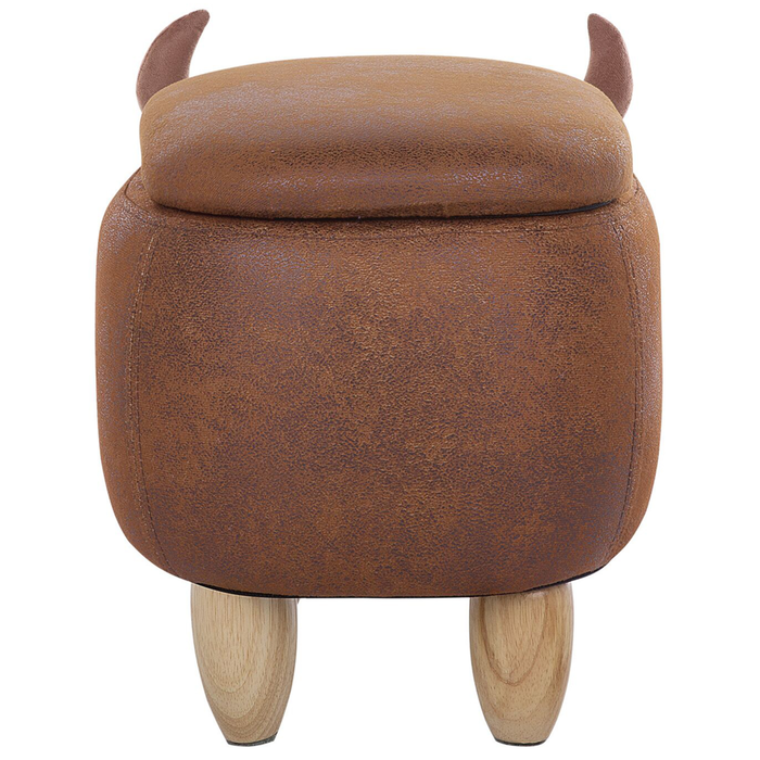 Sgabello per bambini Animale Mucca con contenitore in ecopelle marrone con gambe in legno Poggiapiedi per la scuola materna