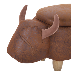 Sgabello per bambini Animale Mucca con contenitore in ecopelle marrone con gambe in legno Poggiapiedi per la scuola materna