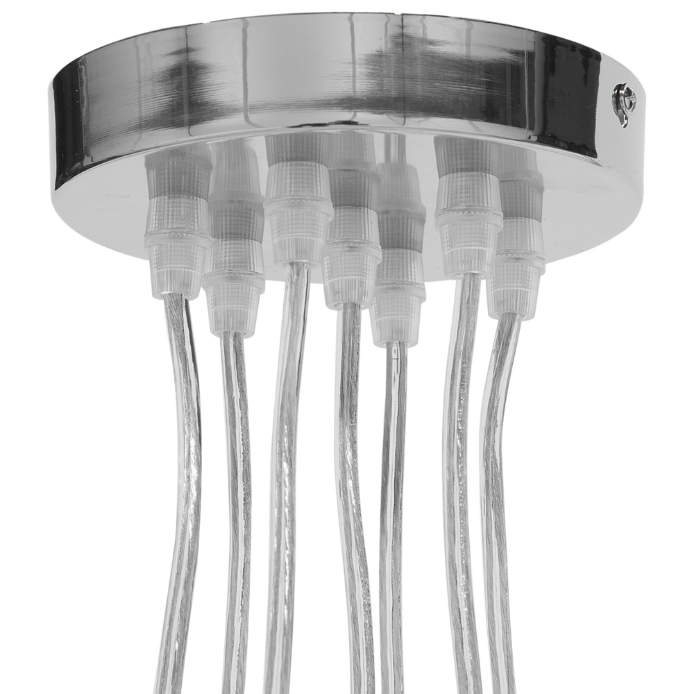 Lampada a sospensione a grappolo a 7 luci con paralumi rotondi in metallo argentato