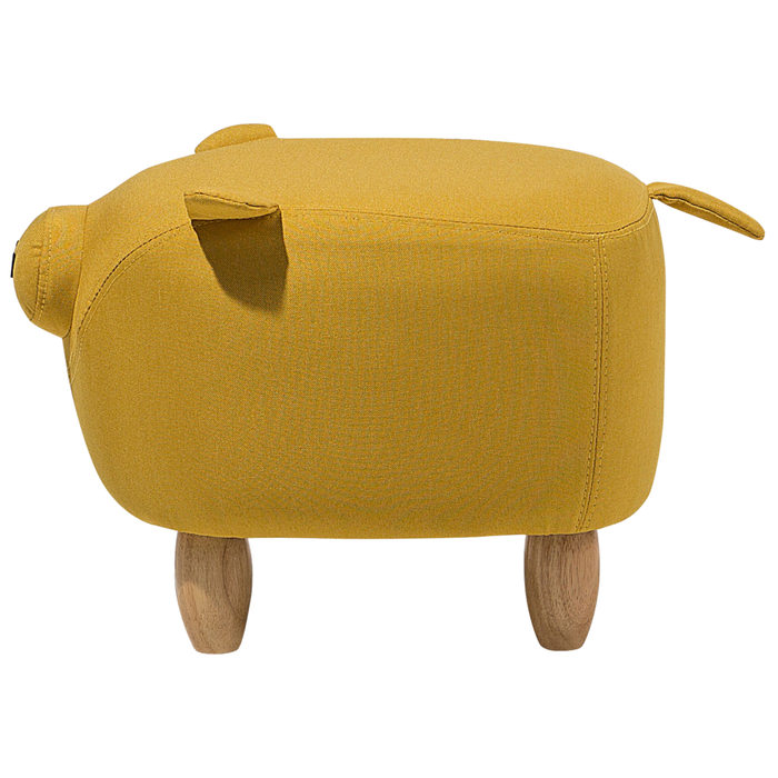 Sgabello per bambini Animale Maialino in tessuto giallo Gambe in legno Poggiapiedi per scuola materna