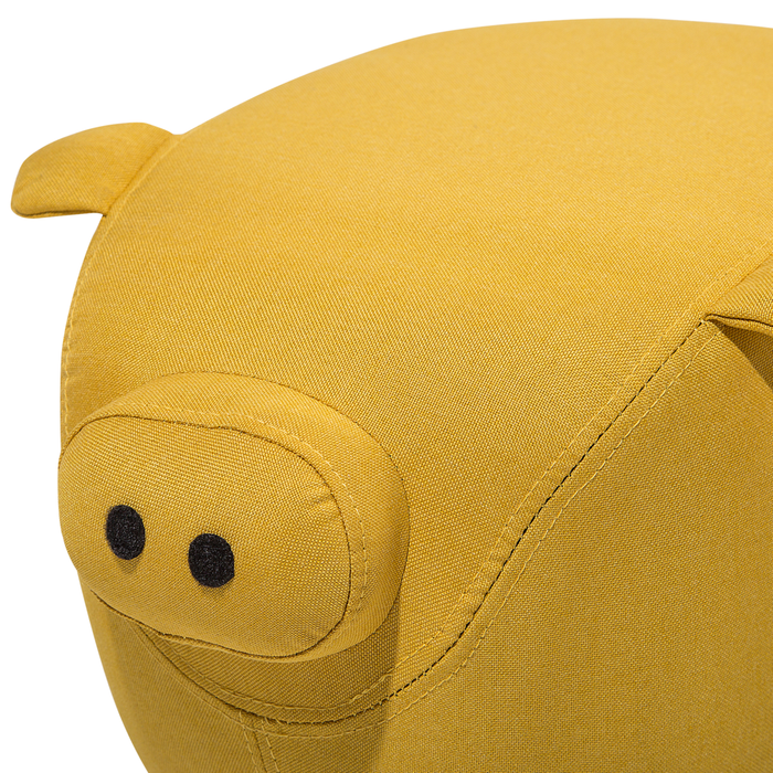 Sgabello per bambini Animale Maialino in tessuto giallo Gambe in legno Poggiapiedi per scuola materna