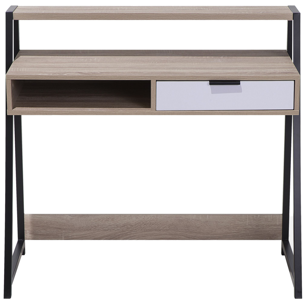 Scrivania da Ufficio in Legno Chiaro e Nero 100 x 46 cm Cassetto Scaffale Scandinavo