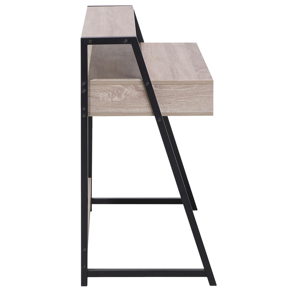 Scrivania da Ufficio in Legno Chiaro e Nero 100 x 46 cm Cassetto Scaffale Scandinavo