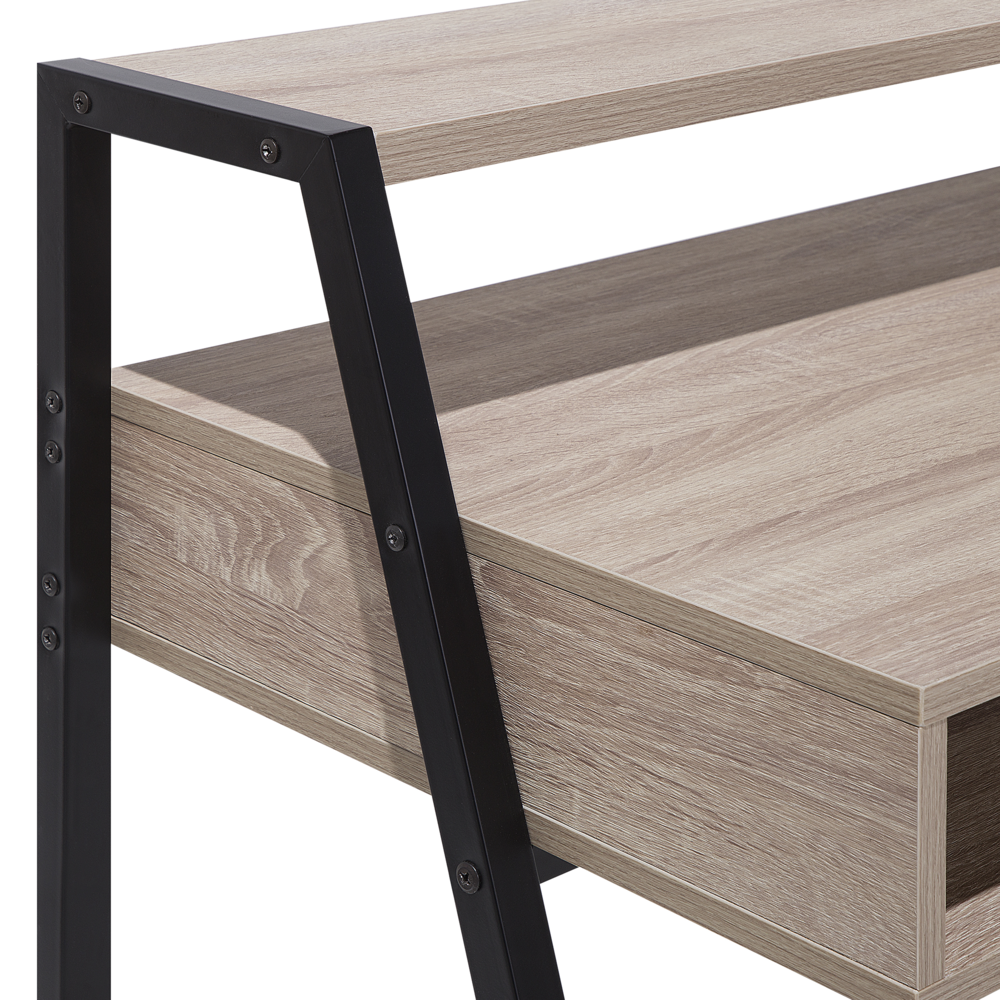 Scrivania da Ufficio in Legno Chiaro e Nero 100 x 46 cm Cassetto Scaffale Scandinavo