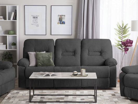 Divano reclinabile grigio scuro a 3 posti con schienale e poggiapiedi regolabili manualmente