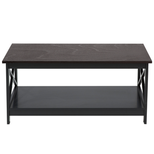 Tavolino da caffè Nero 100 x 55 cm 2 ripiani rettangolare da tavolo in stile moderno