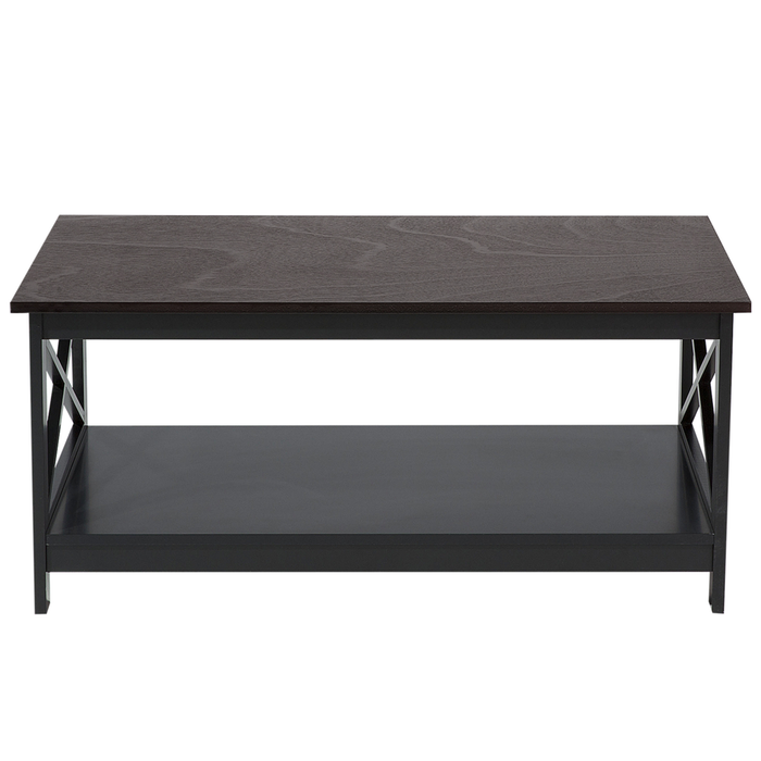 Tavolino da caffè Nero 100 x 55 cm 2 ripiani rettangolare da tavolo in stile moderno