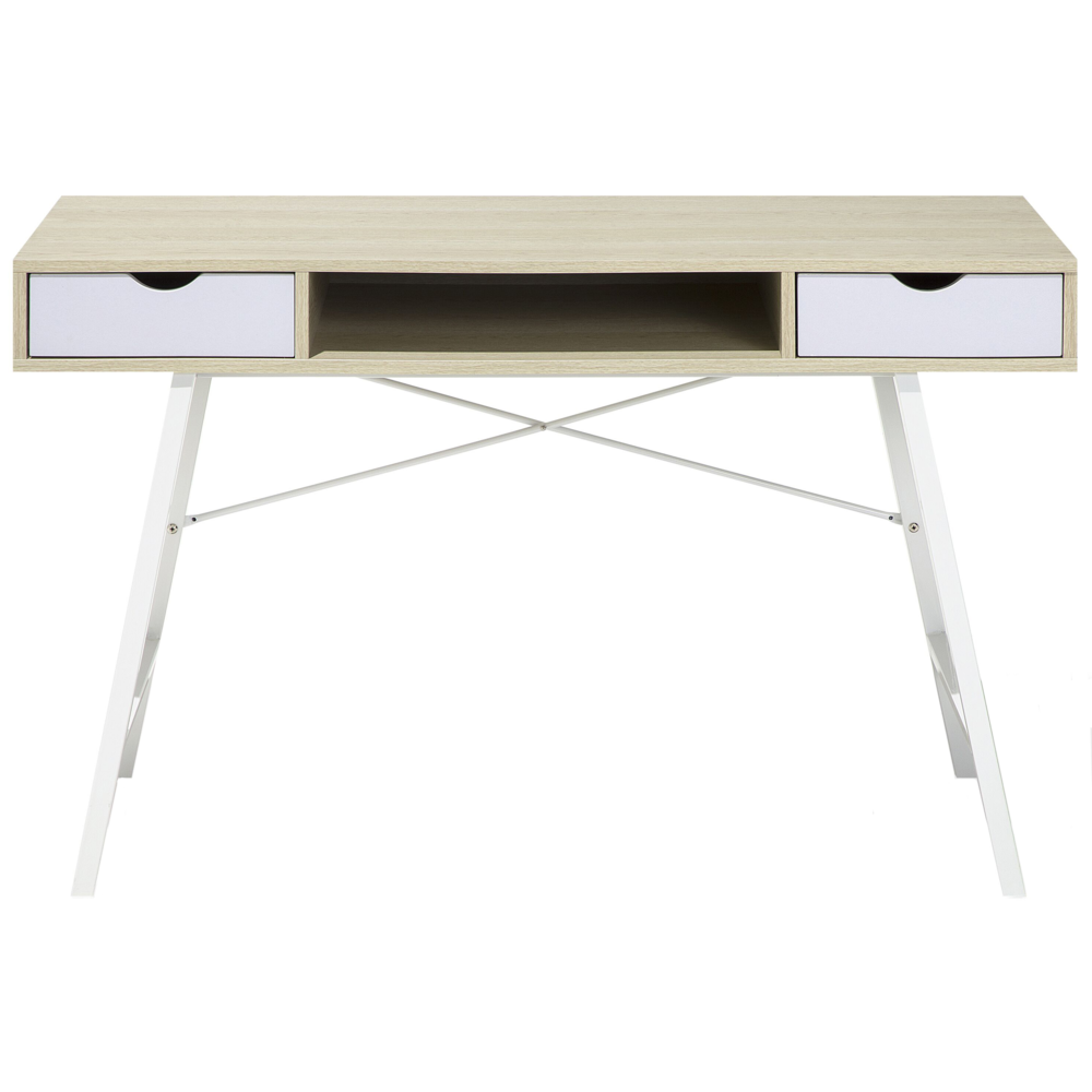 Scrivania da Ufficio Legno Chiaro e Bianco 120 x 48 cm 2 Cassetti Scandinavo