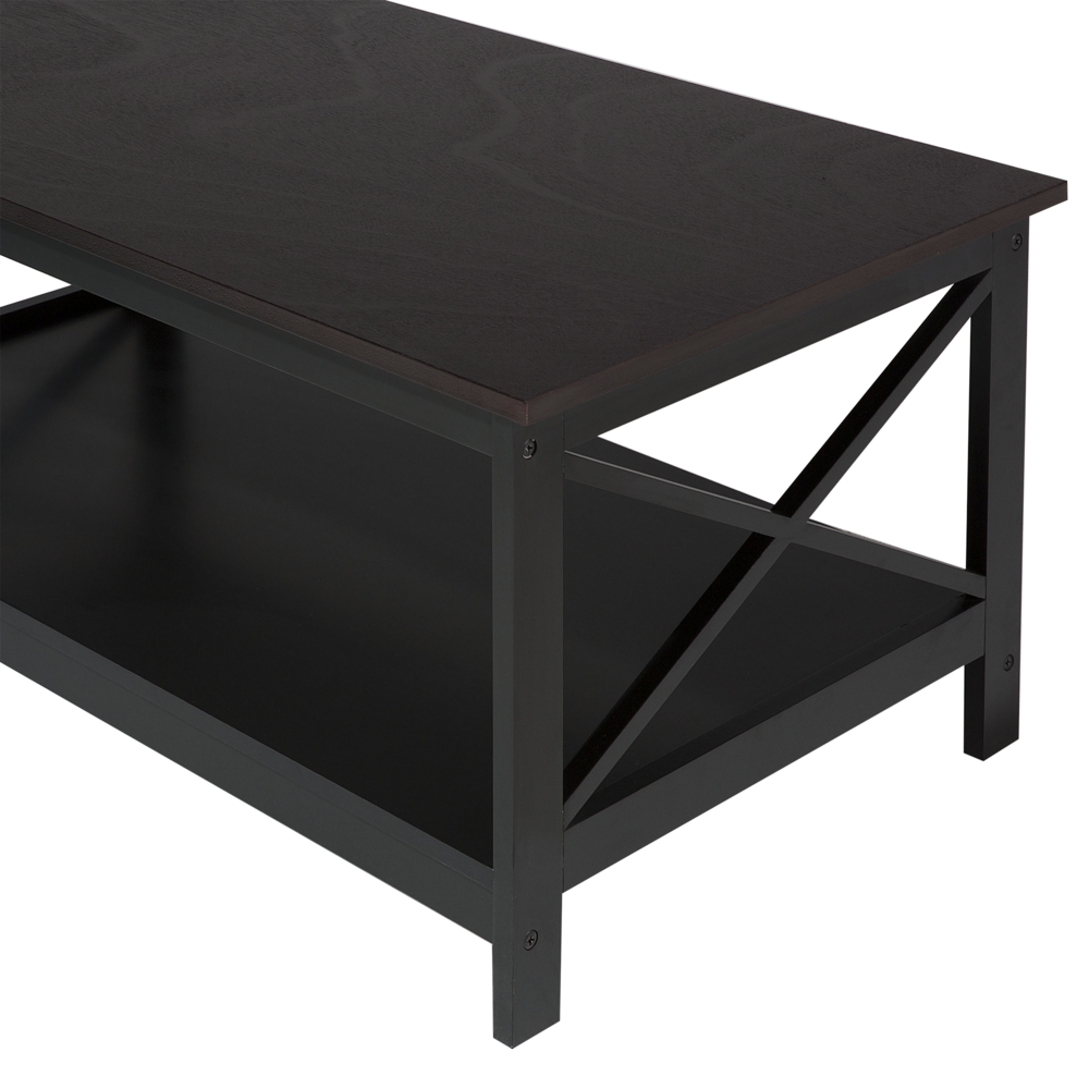 Tavolino da caffè Nero 100 x 55 cm 2 ripiani rettangolare da tavolo in stile moderno