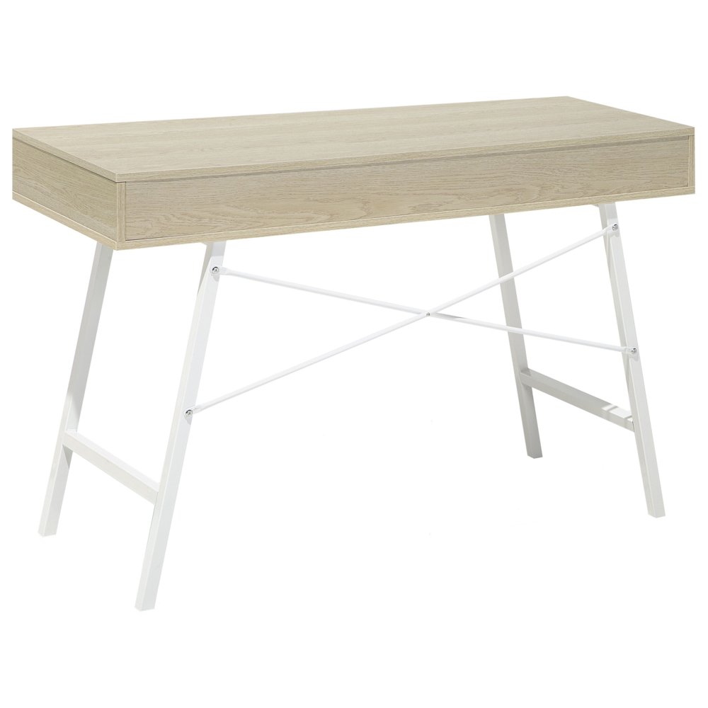 Scrivania da Ufficio Legno Chiaro e Bianco 120 x 48 cm 2 Cassetti Scandinavo