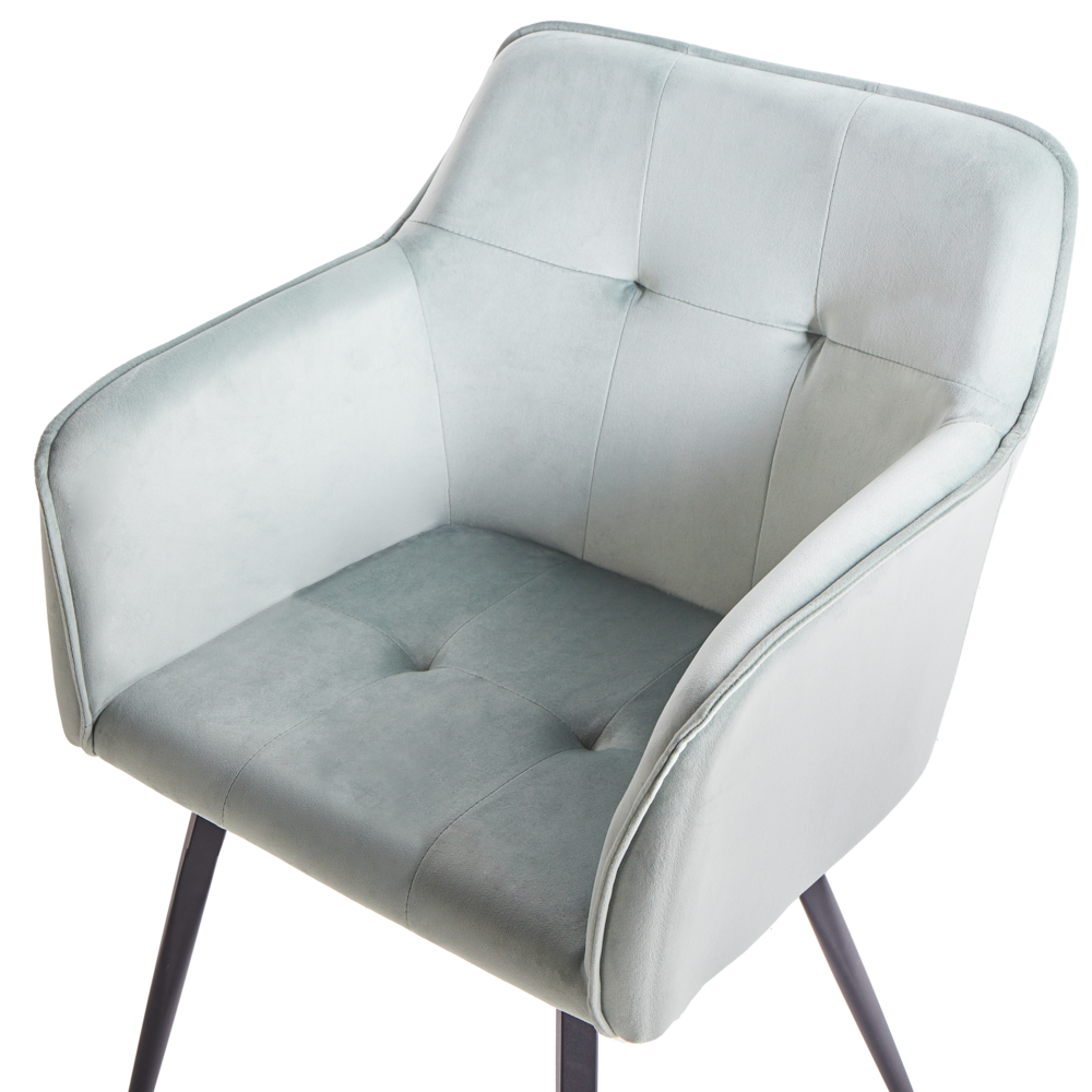 Set di 2 sedie da pranzo con sedile imbottito in velluto verde menta con braccioli e gambe in metallo Nero